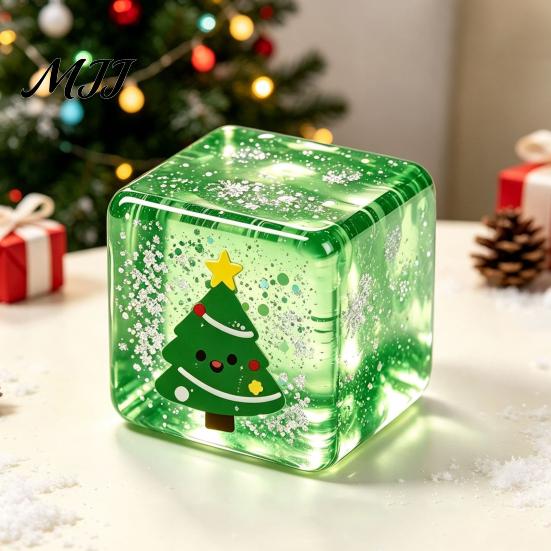Stress Relief Cube Toy Christmas Clear Squeeze Toy, Santa Claus Tree Snowman Pattern Themed Cube, Slow Rising Sensory for Party Favors Travel Friendly