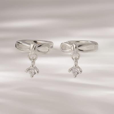 BIJOU (Simple/Paire) Boucles d'oreilles à clip Argent 925 Ruban plissé Goutte en Zirconium