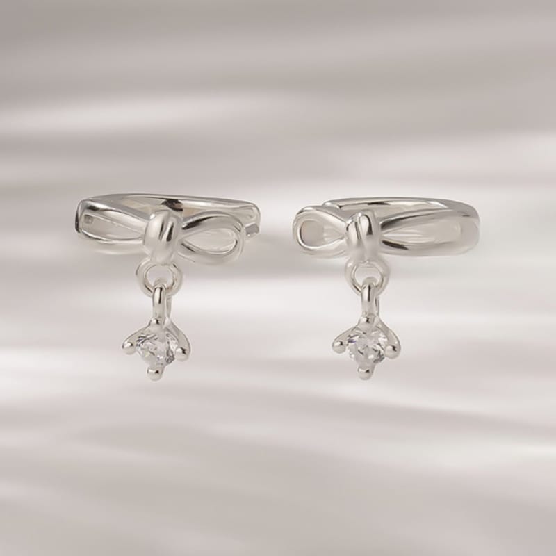 

JEWNEL (Single/Pair) Silver 925 Pleated Ribbon Cubic Drop One-Touch Earrings One Touch (1 piece)