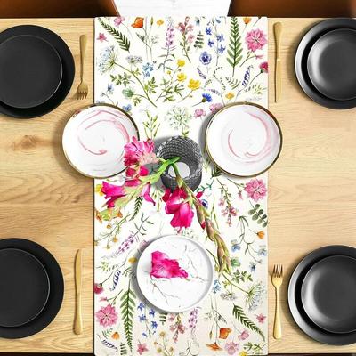 1pc Bloom Flowers Tulip Summer Table Runner13"x72"SeasonaWedding Holiday Kitchen Dining Table Decoration, Home Party IndoorDecor