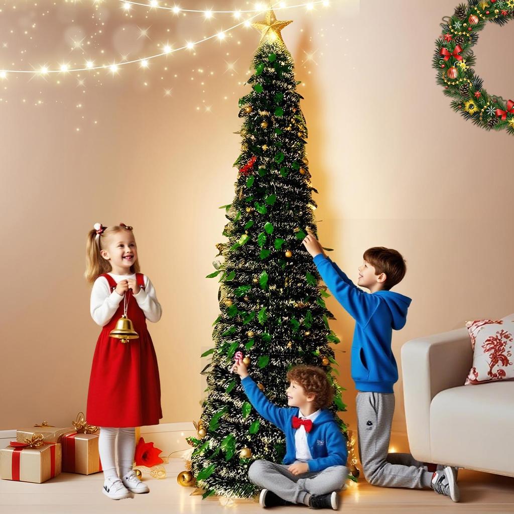 Small Christmas Tree 5 Ft Festival Ornament Foldable Fake Christmas Tree for Yard Porch Patio Kitchen Classroom Winter Holiday