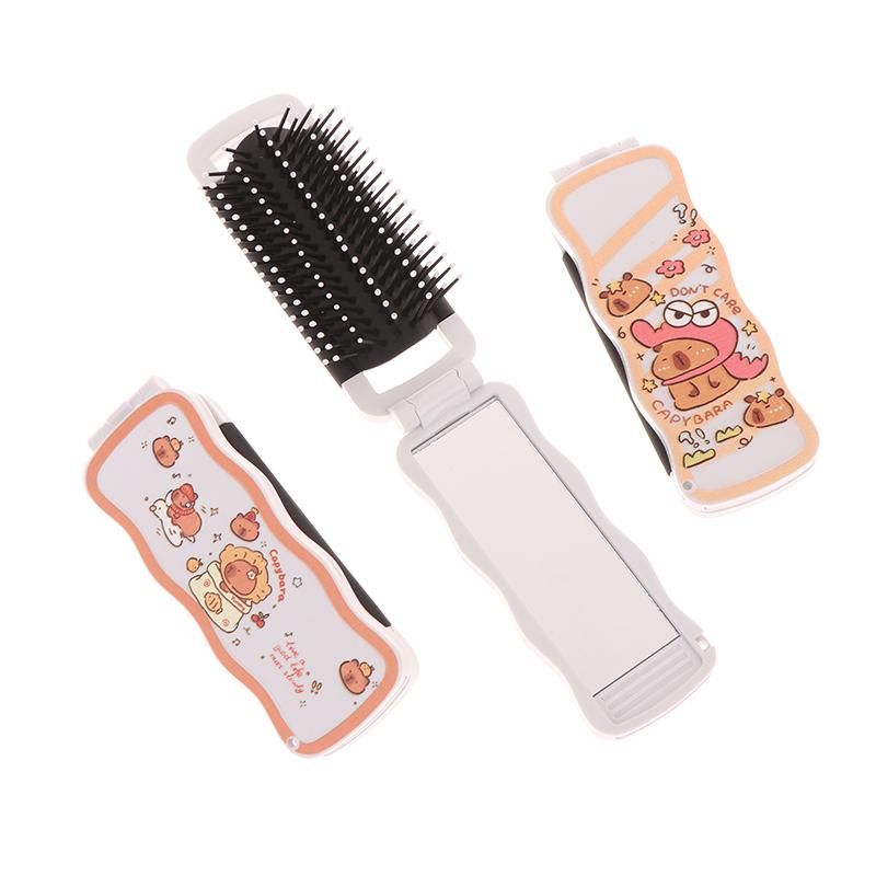Mini-Haarbürste, faltbarer Massagekamm, Kopfmassage, antistatisch, tragbare Reise-Haarbürste, Mädchen-Haarkämme mit Spiegel
