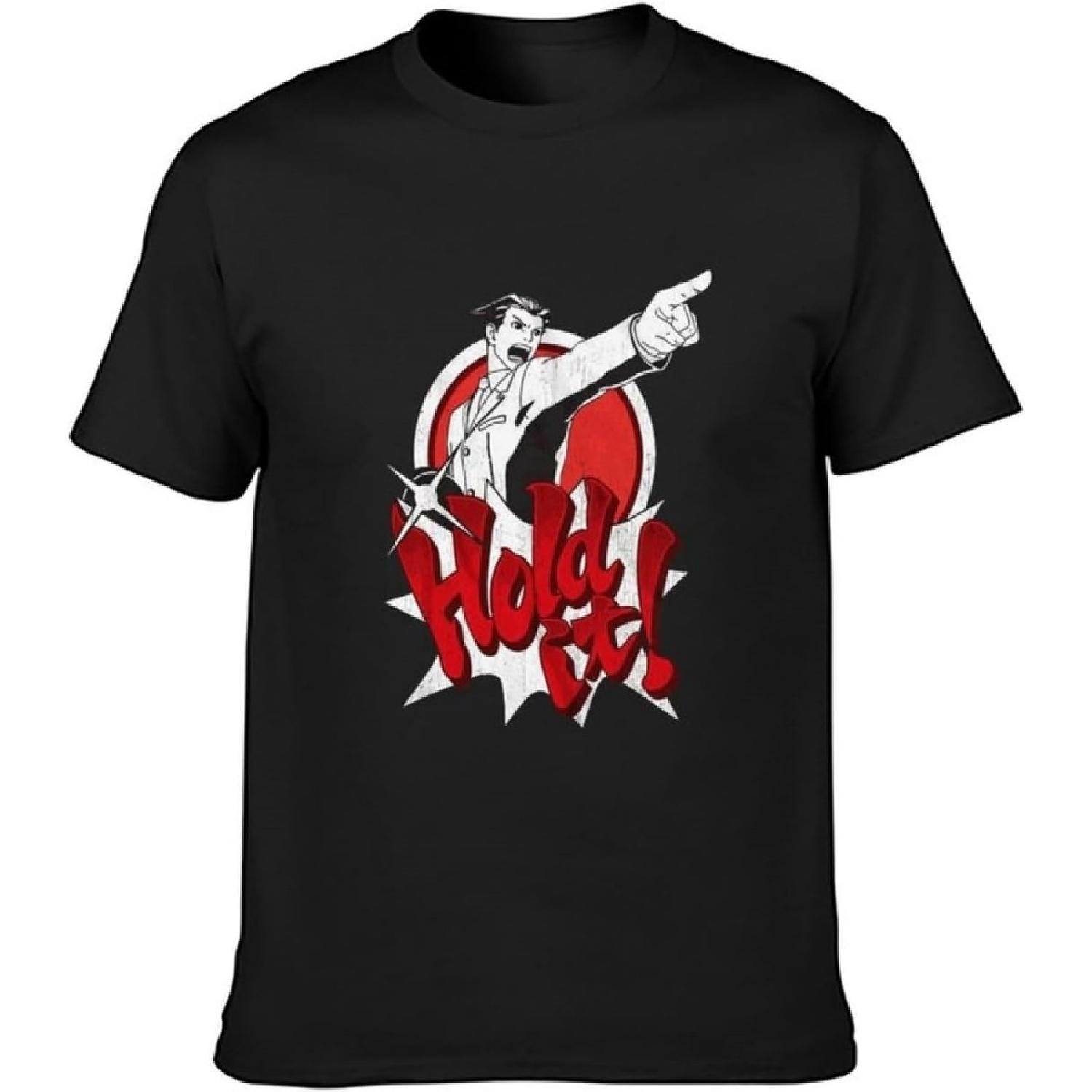 

Ace Attorney Phoenix Wright Hold It Black Men T-Shirt Graphic Printed Top Unisex Tee T-Shirt Black XXXXXL чорний