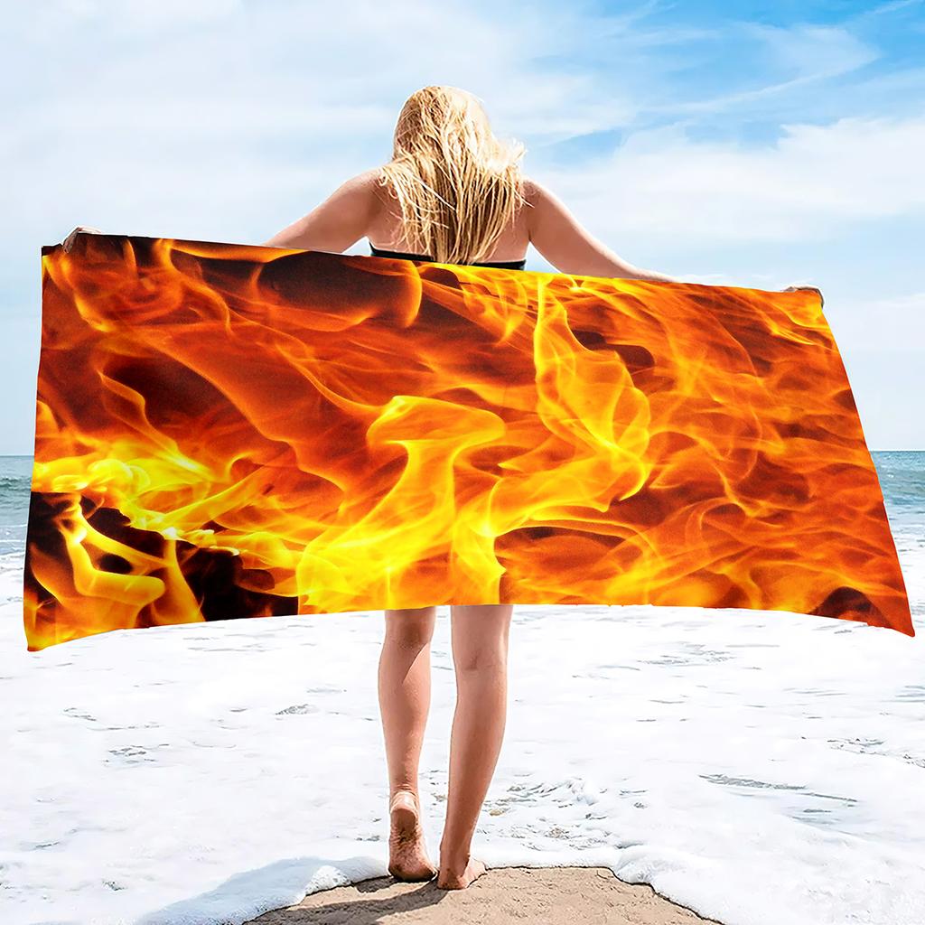 Flames Burning Fire Soft Beach Quick-Drying Bath Towel Large Absorbent Towel Blanket Suitable for Outdoor Travel Camping Yoga