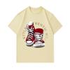 Men's 100% Cotton Crew Neck Short Sleeve T-Shirt, Retro Red Canvas Sneaker Printed Casual Comfortable Tee, Stylish Authentic Streetwear Daily Fashion