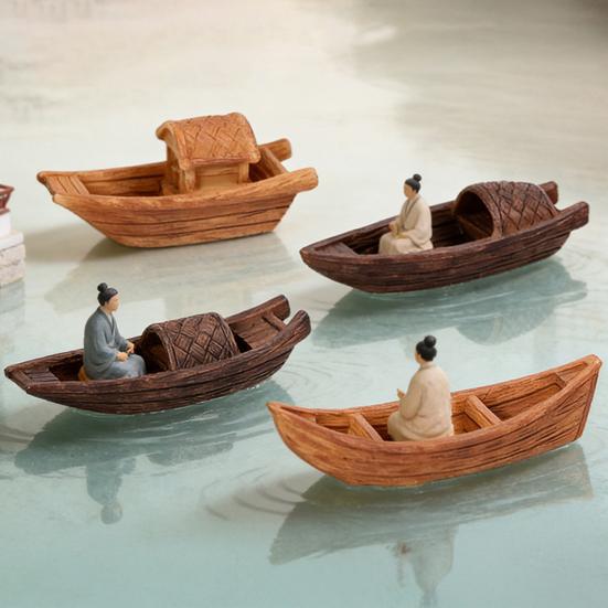 2 Pcs Miniature Boat Figurines for Fairy Garden Accessories, Resin Mini Ship Models for DIY Micro Landscape, Sand Tray, Terrarium, Bonsai Ornament