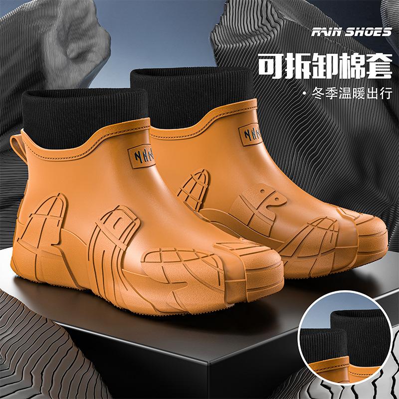 Pánské boty do vody s krátkou holení, outdoorové rybářské protiskluzové nepromokavé gumové boty, pracovní odolné dešťové boty, pánské sametové holínky, jaro a léto