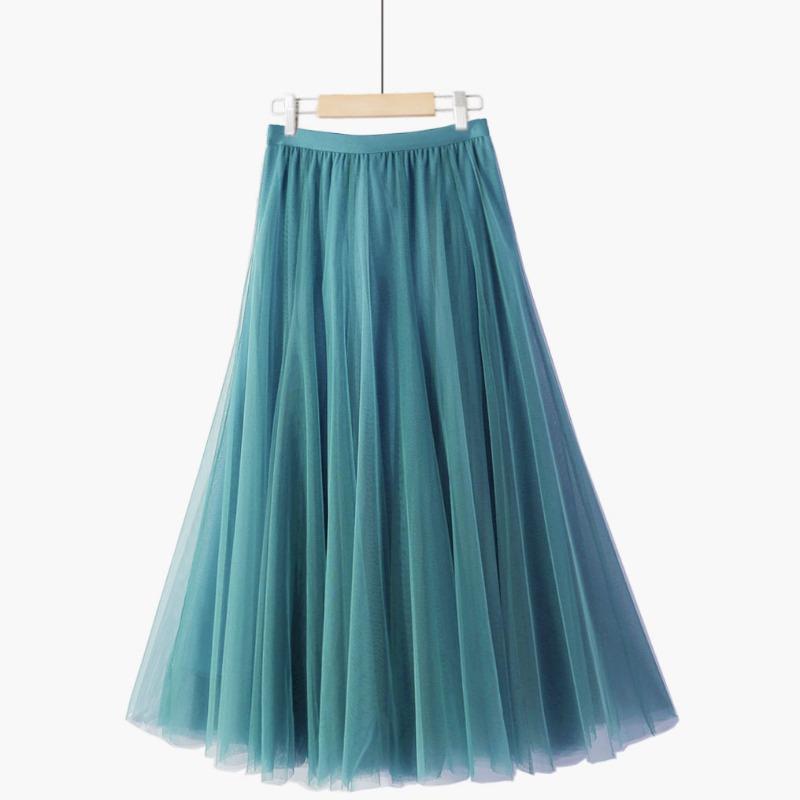 DX~~New Patchwork Ethnic Style Retro Pure Red Pleated Slim Fairy Mesh Skirt