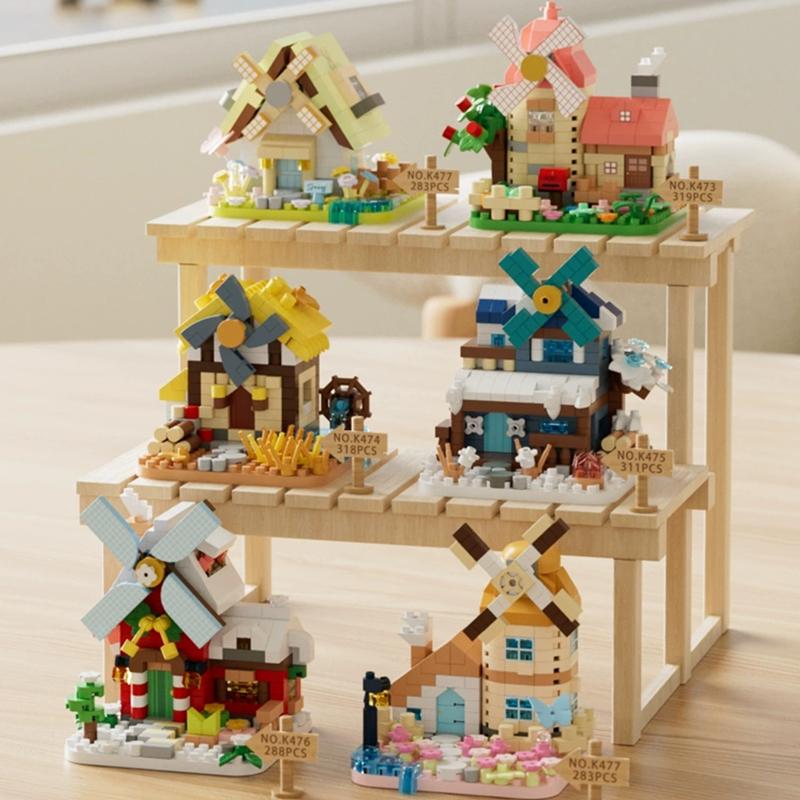 New Diy Four Seasons Windmill House Villa Christmas Street View Building Blocks Kit Bricks Model Toy Children