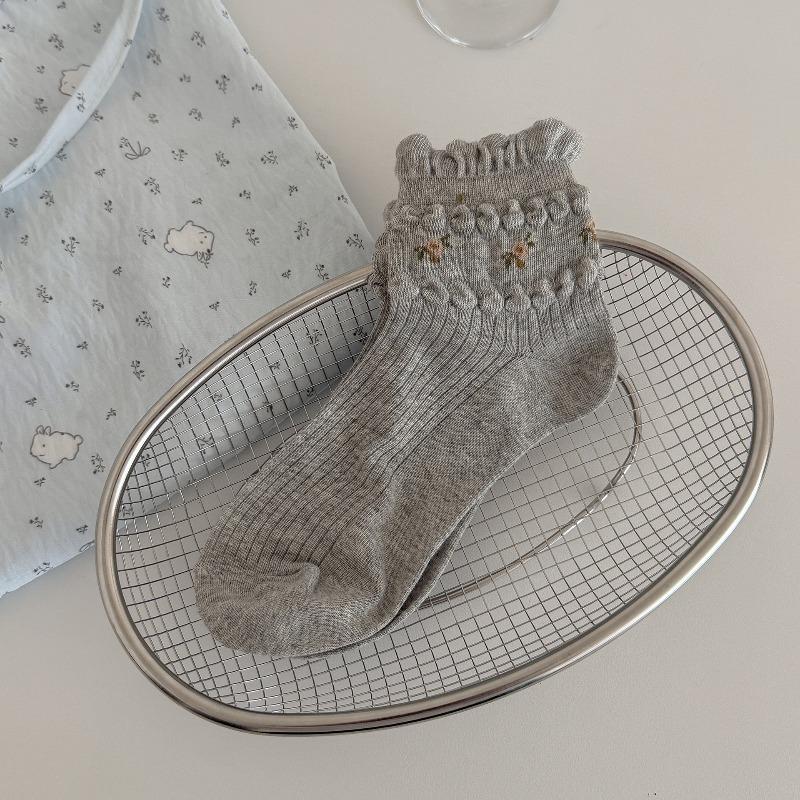 Spring Sock - Mesh Transparent Blue Floral Patterned Academic Style Short Cotton Socks