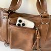 Faux Leather Duffel Bag Women's Fashion Shoulder Tote with Front Zip Pocket