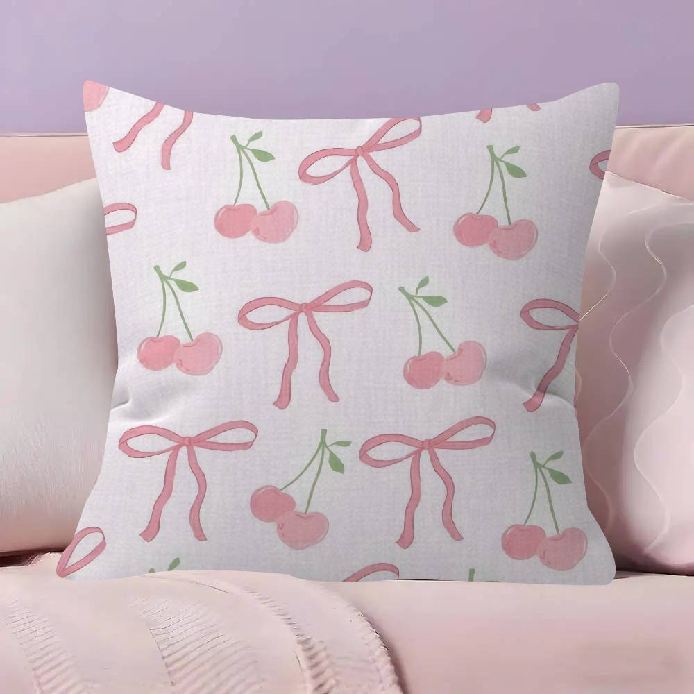 Pink Bow Cherry Maple Design Cushion Cover Happy Autumn Harvest Decor Holiday Decorati Pillow Cover