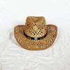 Ethnic Western Styles Natural Paper Straw Hat Sun Protection Rolled Brims Design For Beach Camping Outdoor Activities