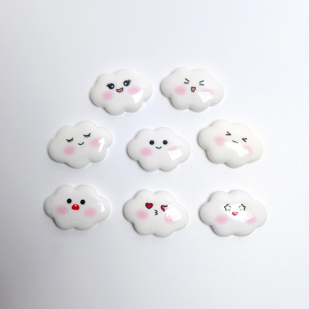 Cute Expression Cloud Resin Cabochons, 31mm Kawaii Cloud Charms for DIY Crafts