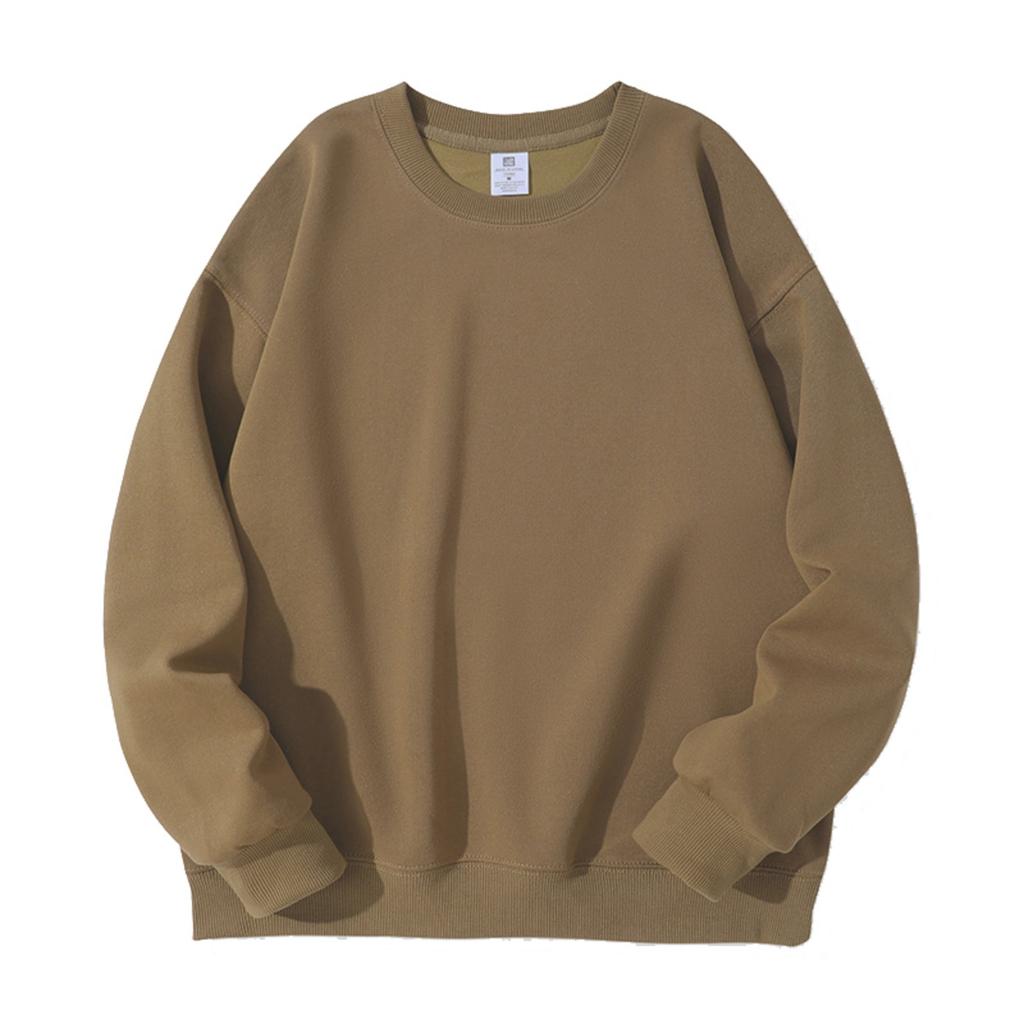 Men's And Women's Solid-color Casual Round-neck Long-sleeved Top, Men's Fitted Thickened Cotton Sweatshirt Base Layer Top