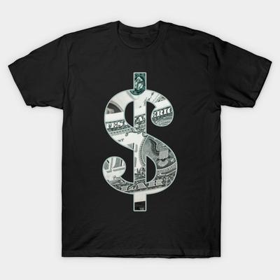 Men Black Print T-shirt Dollar Sign No-Cut Transfer Paper Print Cotton Tshirt