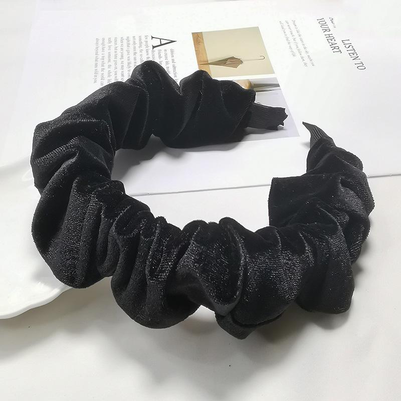 Lystrfac Solid Color Slik Padded Pleated Hairband for Women Fashion Scrunchy Headband Retro Hair Loop Female Hair Accessories