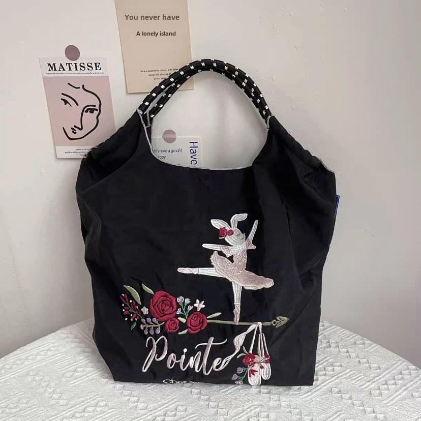 Chinesische Marke Bestickter Schwarzer Oxford-Stoff Shopper - Großes Fassungsvermögen, Vielseitige Nylon-Handtasche