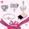 Pink Heart Charm Set 925 Original Silver Charms Bracelet With Gift Box For Women Wedding Anniversary Jewelry Gift 4pcs/lot