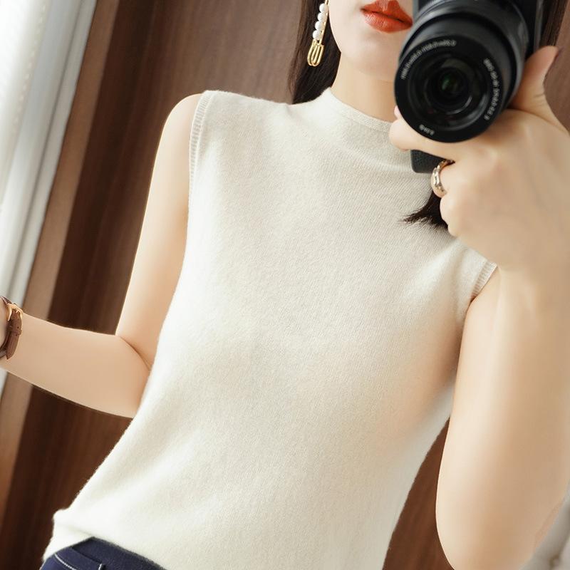 Thin Short-sleeved Half-high Neck Knitted Vest In Summer Loose and Fashionable Versatile Sleeveless Suspender Knitted Sweater