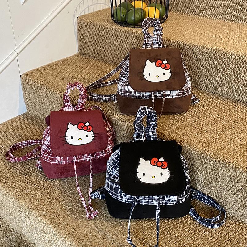 Autumn And Winter Children'S Backpack Cute Cat Boys And Girls Plaid Backpack Kindergarten Baby Schoolbag