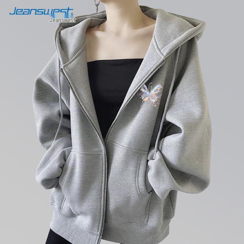 Jeanswest Women's Hooded Zipper Sweatshirt Jacket