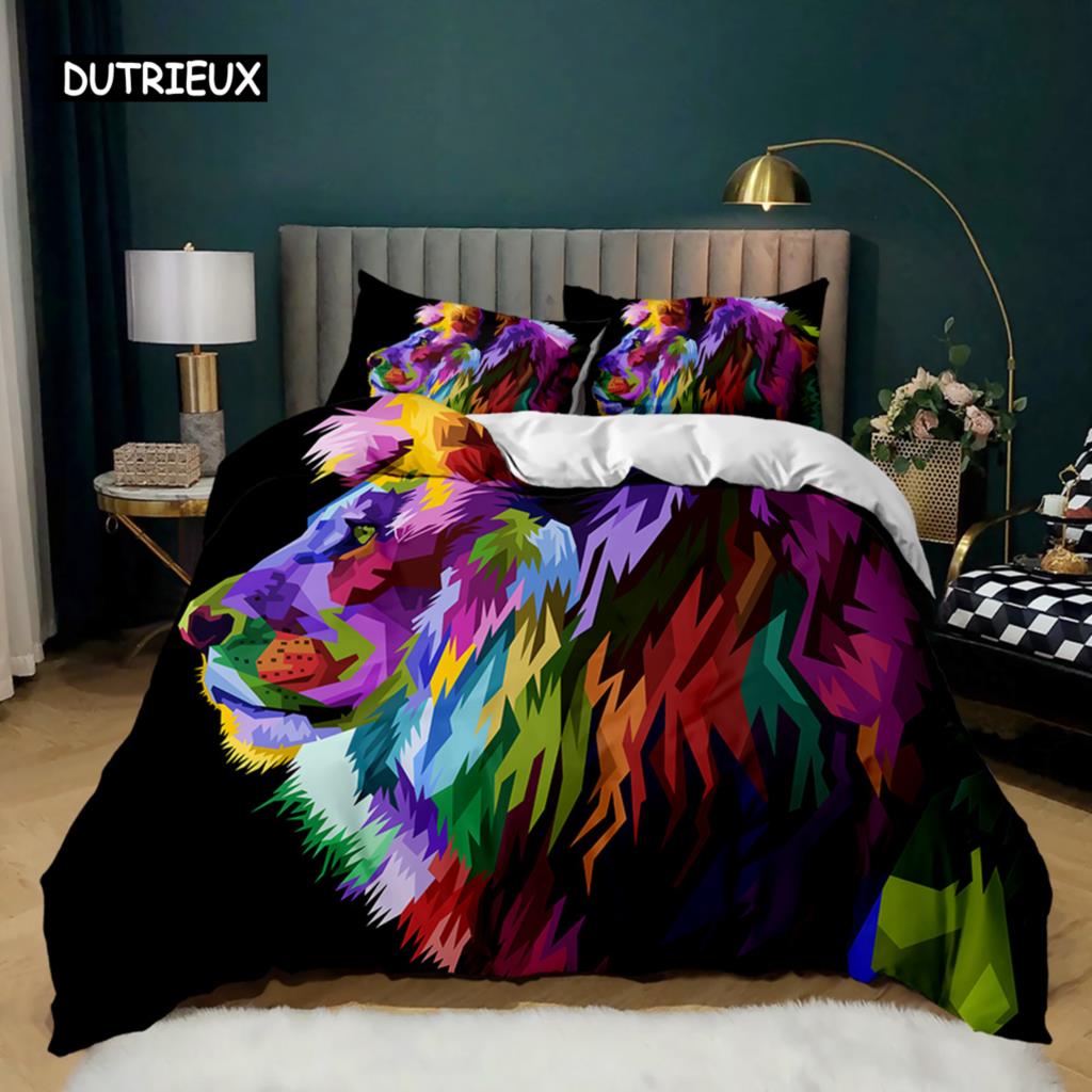 

Lion Duvet Cover Set Safari Animal Bedding Polyester Quilt Cover for Kids Teens Double Queen King Size Wildlife Theme EU single(135x200cm)