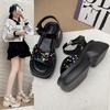 Summer Sandals Thick-soled Sequined Shoes for Women 2025 Summer New Fashion Versatile with Diamond Buckle Ladies High Heels