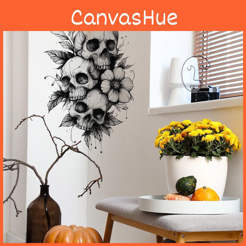 Halloween Black And White Skull And Flower Home Decoration Wall Stickers