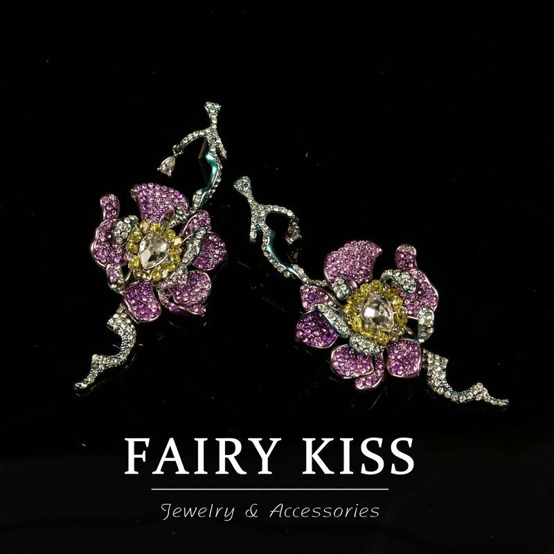 

Изысканные и густо инкрустированные бриллиантовыми ветвями, серьги-пусеты с цветком в стиле легкой роскоши, французские креативные украшения, серьги, антикварные серьги