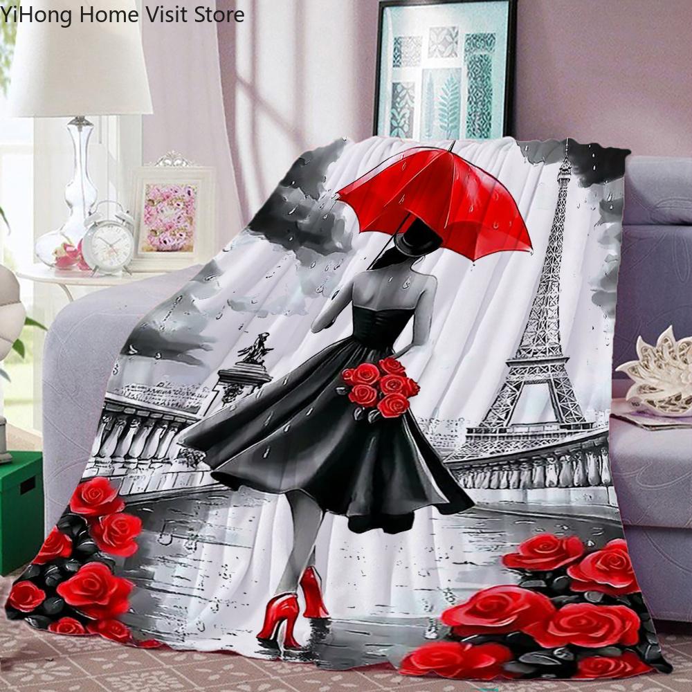 Woman Portrait Flower Tower Printed Blanket Picnic Blankets Warm Blanket Soft and Comfortable Blanket Home Travel Birthday Gift