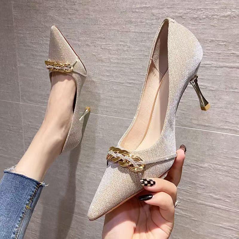 Formal Luxury Casual Pointed Toe Shoes for Women 2025 On Heeled Pumps Black Ladies Summer Footwear High Heels Vacation