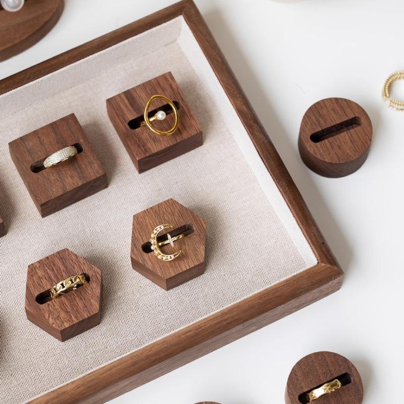 Solid Wood Jewelry Displays Rack Square Rings Trinket Showcase Stand Counter Ring Jewellery Show Holder Live Stream Display Prop