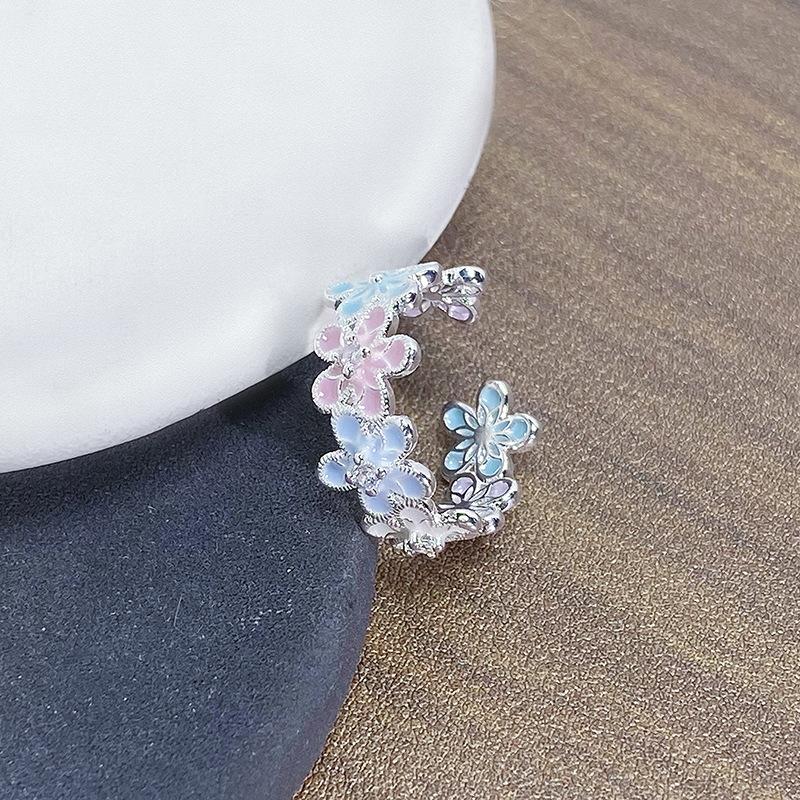 Emaille Dopaminblumenring Damen Süßes Nischen-Design Zeigefingerring Öffnung Verstellbarer Ring