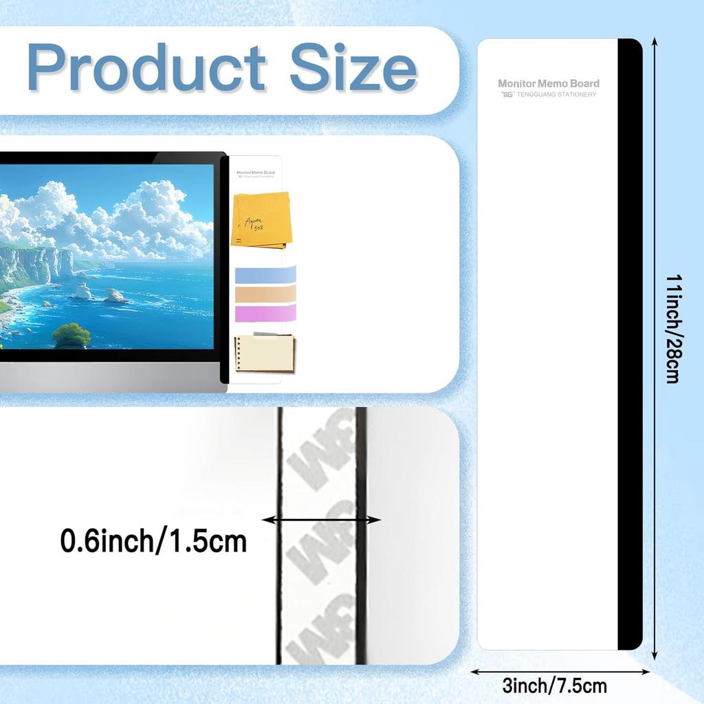 2PCS Monitor Memo Board, Acrylic Sticky Note for Computer Screens,Transparent Side-Mount Memo Panel for Computer Screens, Space-Saving Office