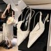 2025Luxury Pointy  Women's Bowknot Slingback Kitten Heels Black Pointed Toe Satin Slip On Low Heels Casual Dress Shoes