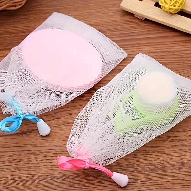 10 PCS Exfoliating Mesh Soap Saver Pouch Bag Sack, Face Cleansing Foaming Nets, White Pouch With Drawstring (Color Random)