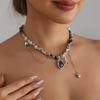 1Pcs Irregular Beads Chain Choker For Women Fashion Elegant Black Heart Rhinestone Pendant Necklace Wedding Party Jewelry Gift