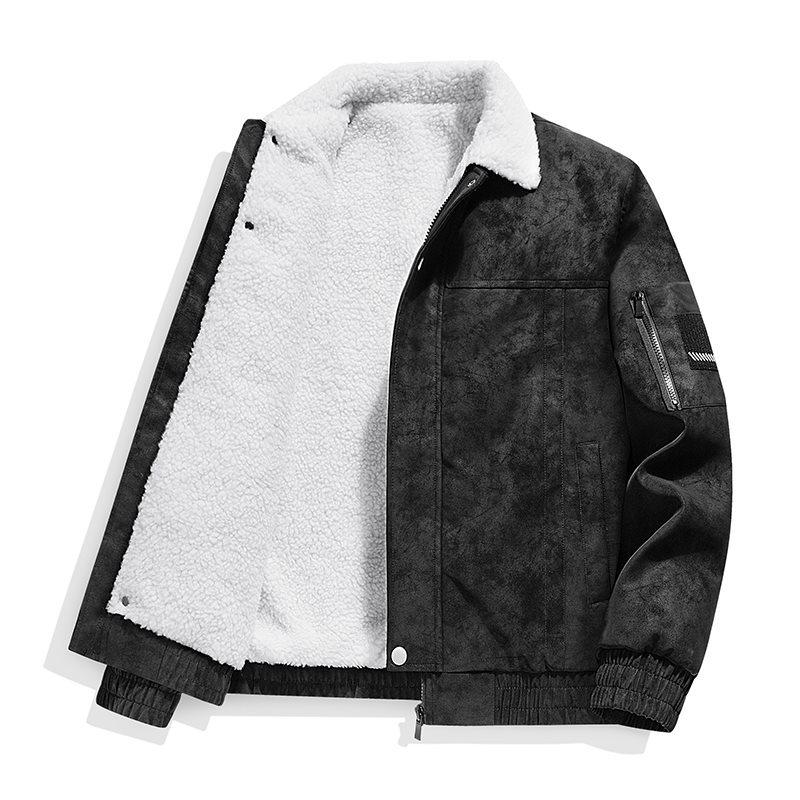 Autumn and Winter Collar, Lamb Wool Thickened and Suede Retro Suede Outdoor Workwear Jacket, Warm and Loose Jacket
