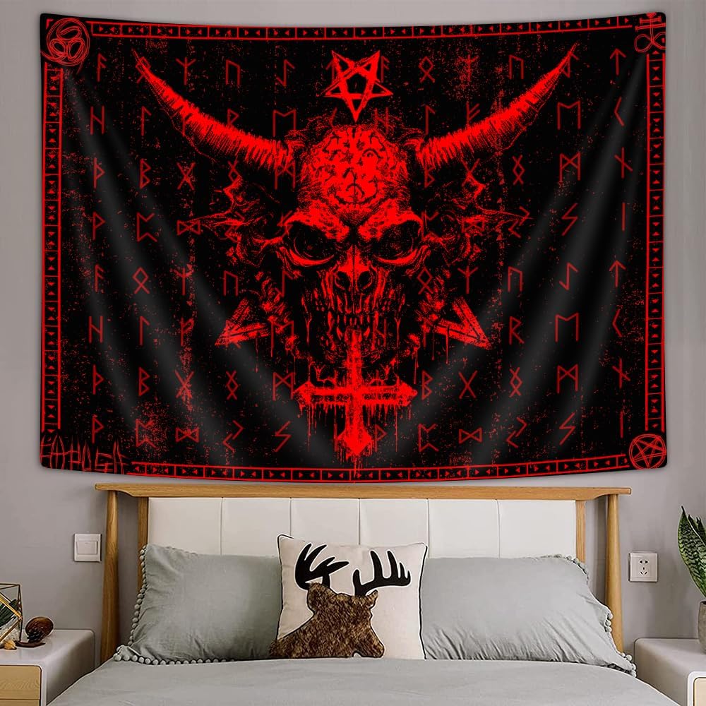 Ptrxobj Goat Head Pentagram Wall Hanging Gothic Devil Demon Symbol Living Room 60x40 inch