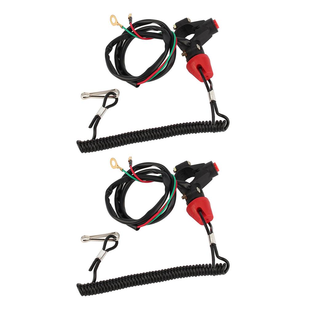 2pcs Motorcycle Tether Engine Kill Switch with Lanyard For 22mm Handlebar ATVs Riding Mowers Outboard Engines