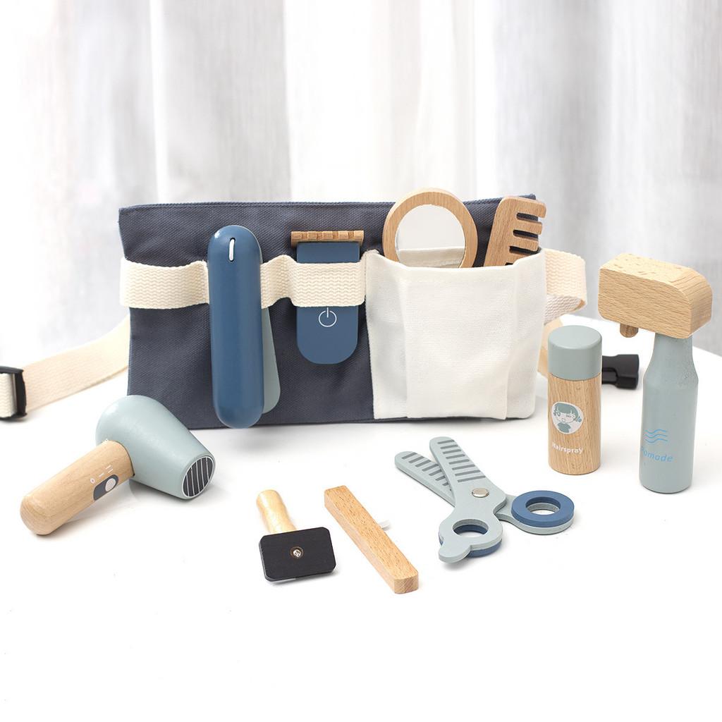 Çocuklar İçin Rol Oyunu ve Hayal Gücü Amaçlı Ahşap Saç Şekillendirme Oyun Seti ve Saklama Çantası