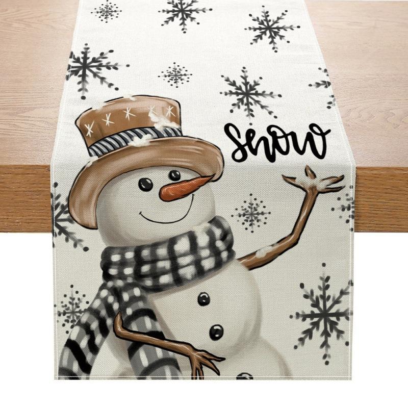 Linen Christmas Table Runner Snowman Xmas Tree Home Dining Table Cover Tablecloth 2025 Navidad Noel Christmas Decorations 2025