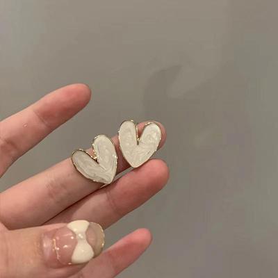 Sweet White Color Heart Stud Earrings for Women