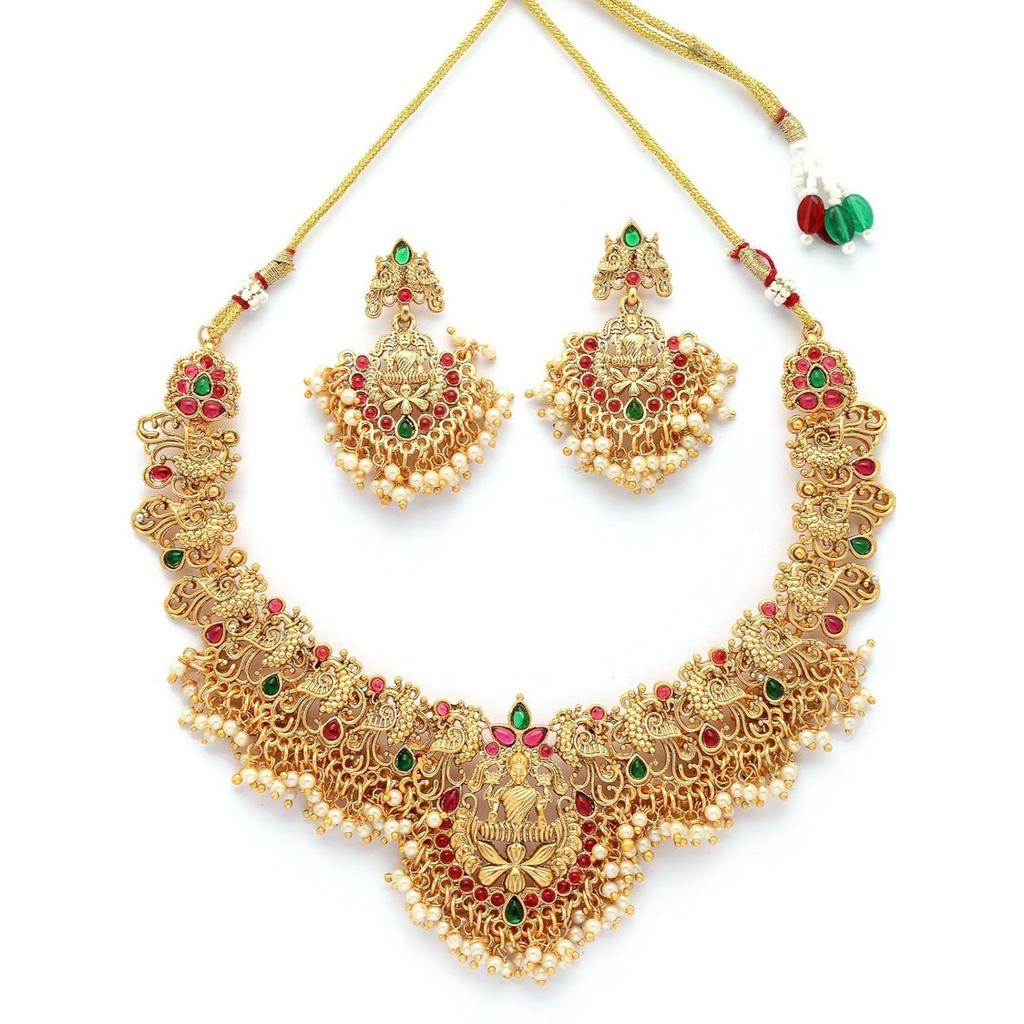 Traditional Stylish  with Beaded Studded Choker Necklace with Dangle Earring Jewellery Set for Women & Girls