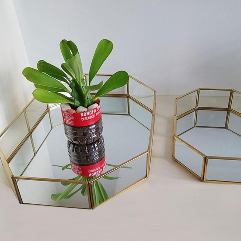 Vassoio in Vetro per Gioielli e Cosmetici Organizer Dorato per Mobiletto del Bagno Con Bordi Arrotondati Sicuri Per la Decorazione della Casa