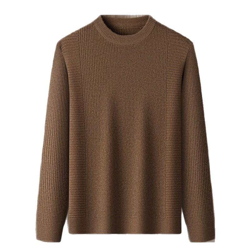 Herrenpullover aus 100 % reiner Wolle, dick gestrickt, Rundhalsausschnitt – warm, weich, bequeme Winter-Basisschicht (2025)