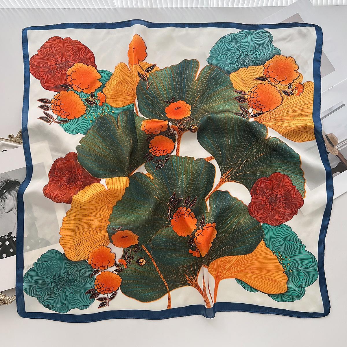 

Летний цветок гинкго билоба Маленький квадратный литературный с высоким чувством Повязка на голову Головной платок Элегантный ветрозащитный Маленькая шаль