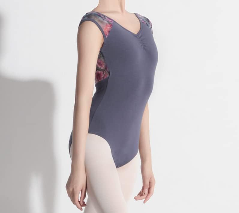 ProDance Floral Ballet Leotard PLHA017B XL Gray/Black Half-Cup (Gray Flower, (170))