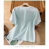 Summer Simple Shirt Women Literary Retro Round Neck Chinese Style Oblique Placket Embroidered Disc Button Short Sleeved Loose Top